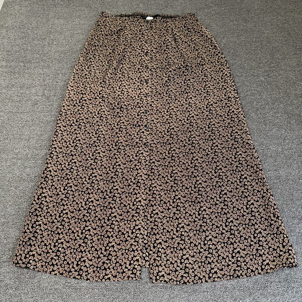 VTG Metropolitan Skirt Women Medium Black Brown Floral Print Casual Button Front